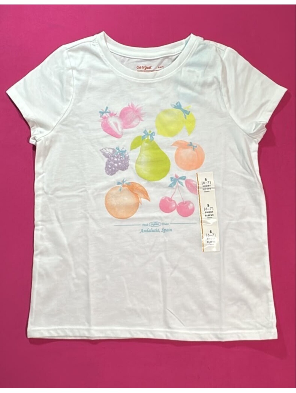 Cat & Jack Fruit Print T‑Shirt White Andalusia Spain S (6‑7)
